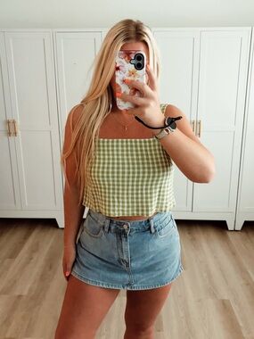 RVCA green and white gingham cropped tank top